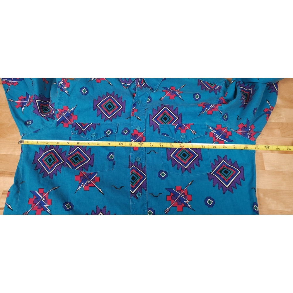 Wrangler Brushpopper Shirt Size XL 16.5 34 Blue Aztec Cowboy Western Southwest - Picture 6 of 7